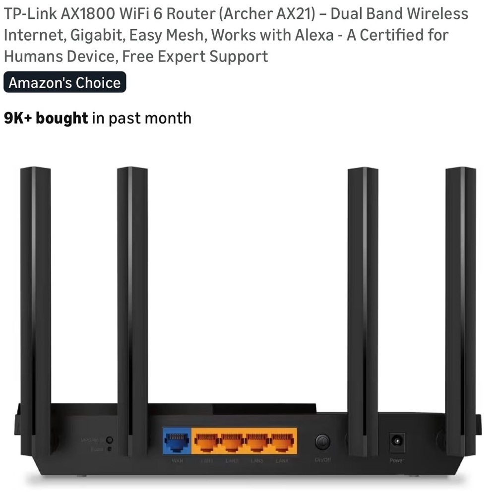 TP-Link Dual Band WiFi 6 Router - Black - Picture 2 of 7